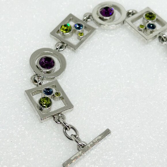 Vintage M4M Crystal Bracelet w Geometric Design Purple Green Blue - Picture 8 of 9